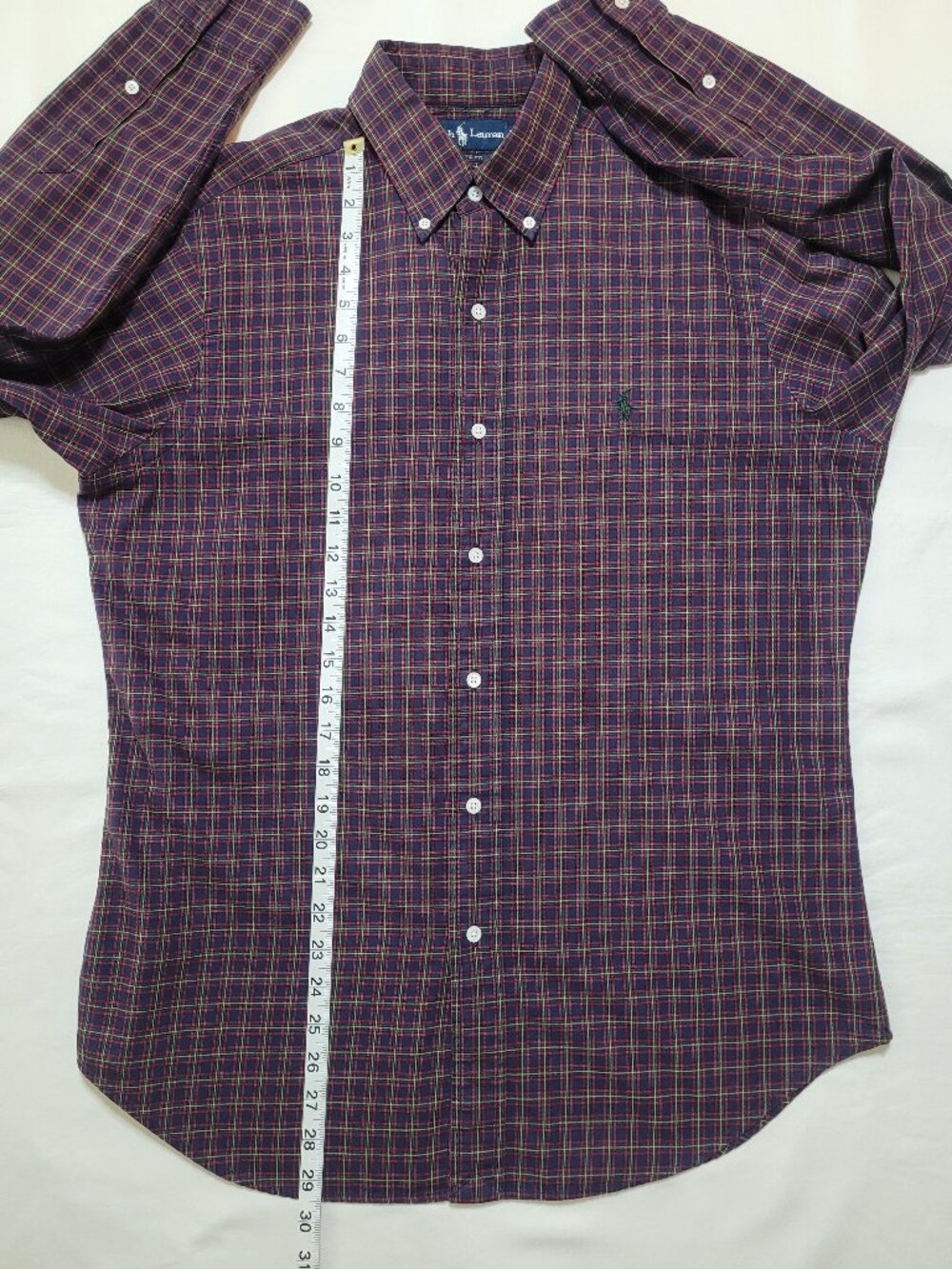 Ralph Lauren Classic Fit Button Down Shirt Navy Red Green Plaid Cotton Medium - Picture 7 of 8